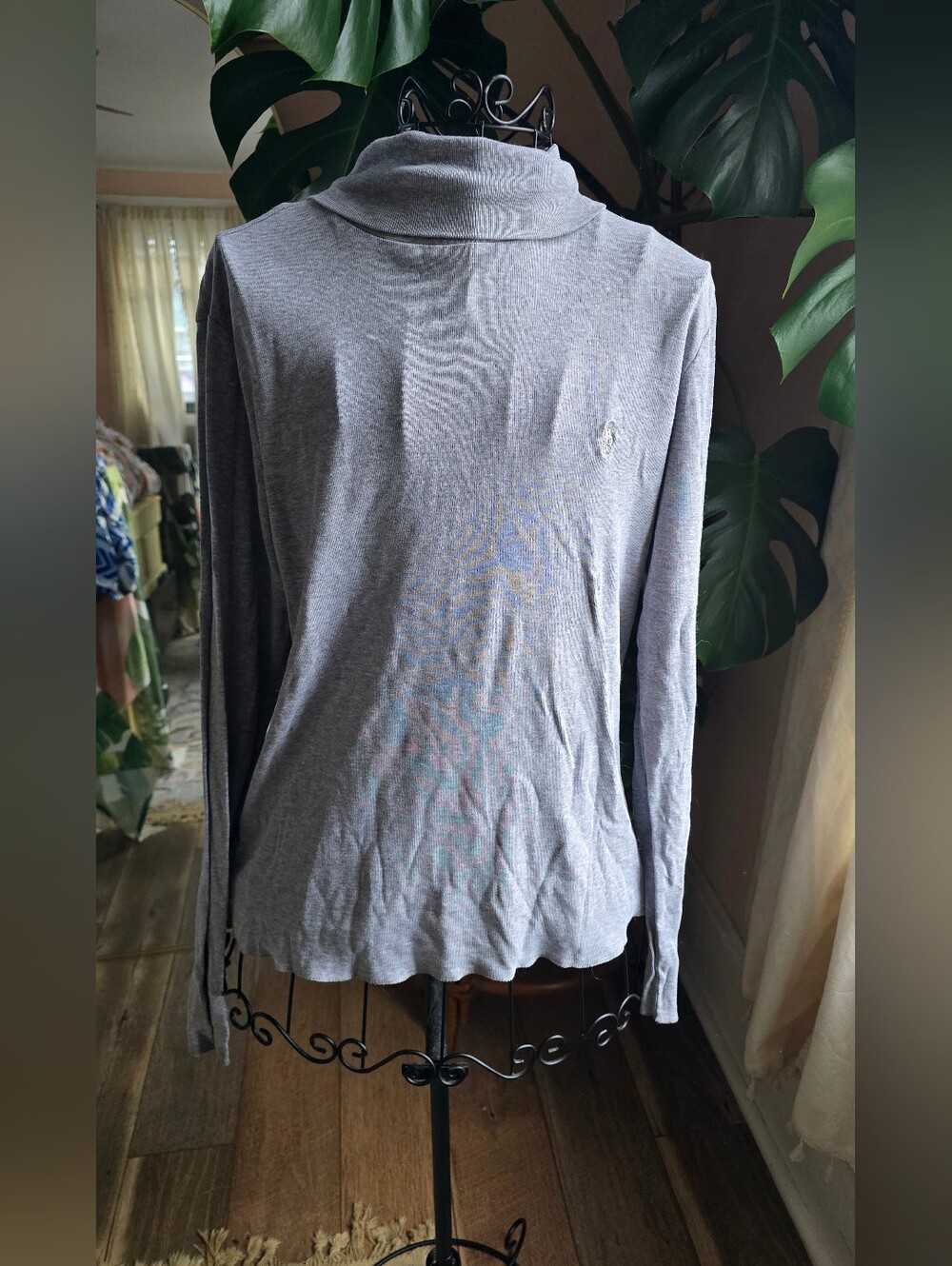 Ralph Lauren Sport Pima Cotton Blend Cowl Neck Long Sleeve Top Heather Grey XL
